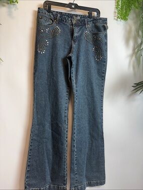 Kenar Dark Blue Flare Jeans with Stud Embellishments